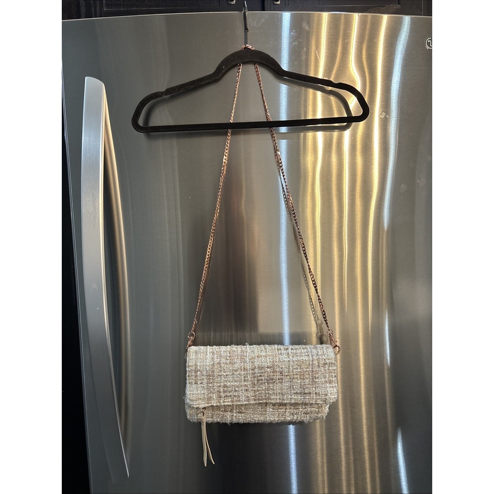 Charming Charlie Cream Tweed Chain Crossbody  Bag  Clutch Rose Gold